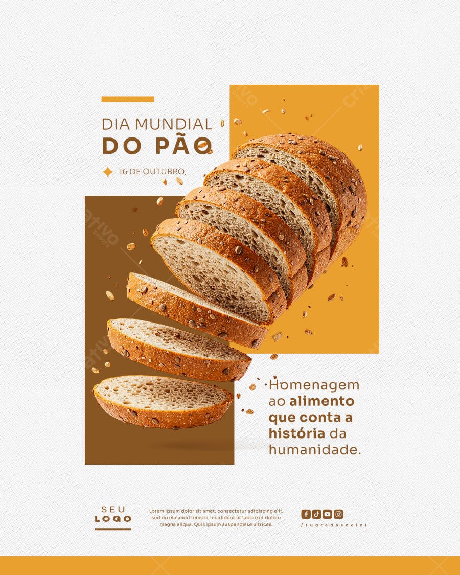 Flyer Dia Mundial do Pão 16 de Outubro PSD Editável