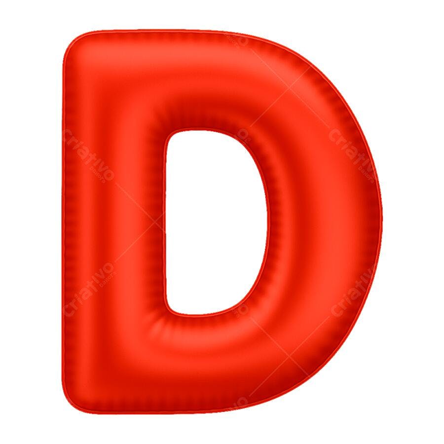 Letra D vermelha 3D estilo balão para design PNG com fundo transparente