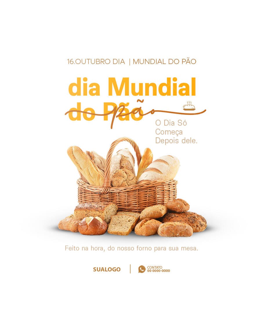 Flyer Dia Mundial do Pão para Padarias PSD Editável