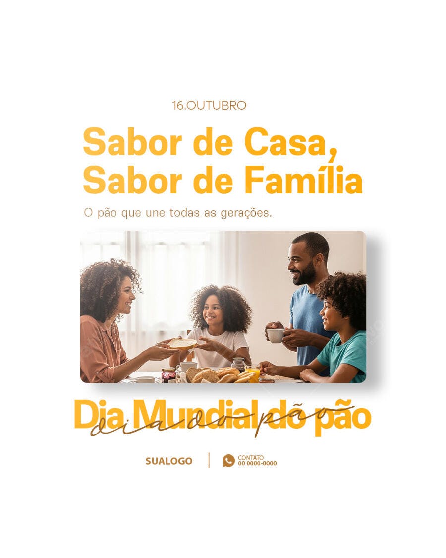 Flyer Dia Mundial do Pão Família Feliz PSD Editável
