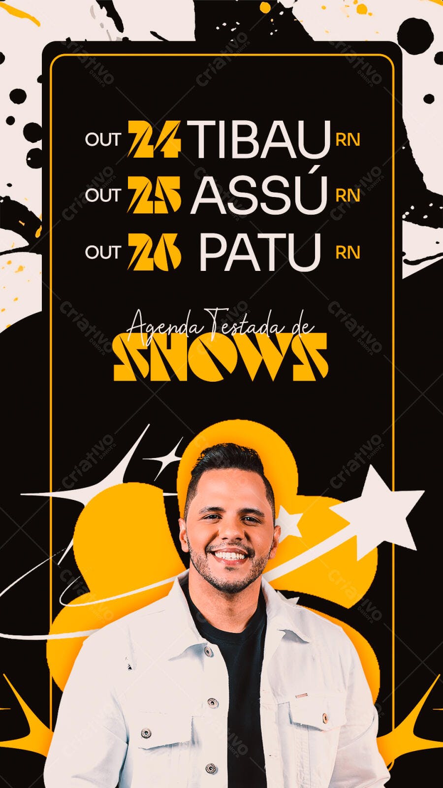 Flyer Agenda de Shows Outubro com Cantor Sorrindo PSD Editável