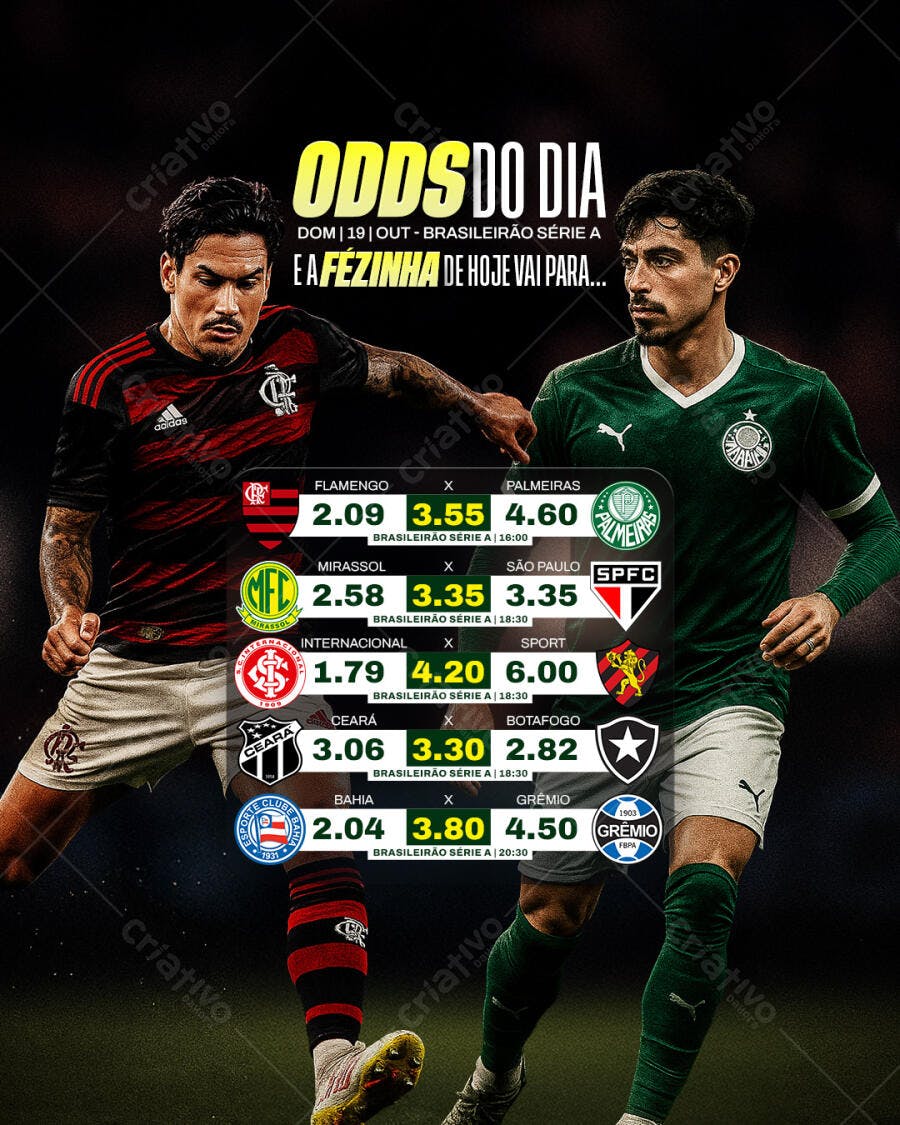 Flyer Apostas Esportivas Brasileirão Futebol Odds do Dia PSD Editável