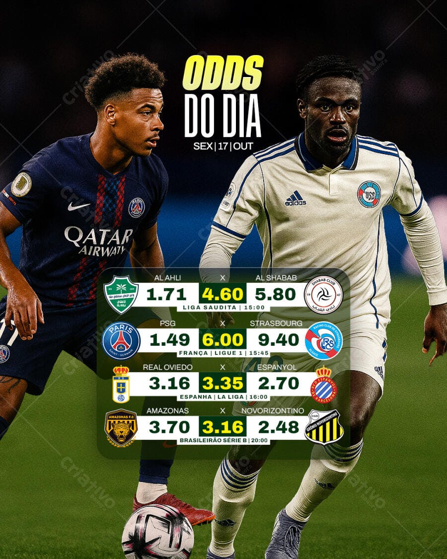 Flyer Apostas Esportivas Futebol Odds do Dia PSD Editável