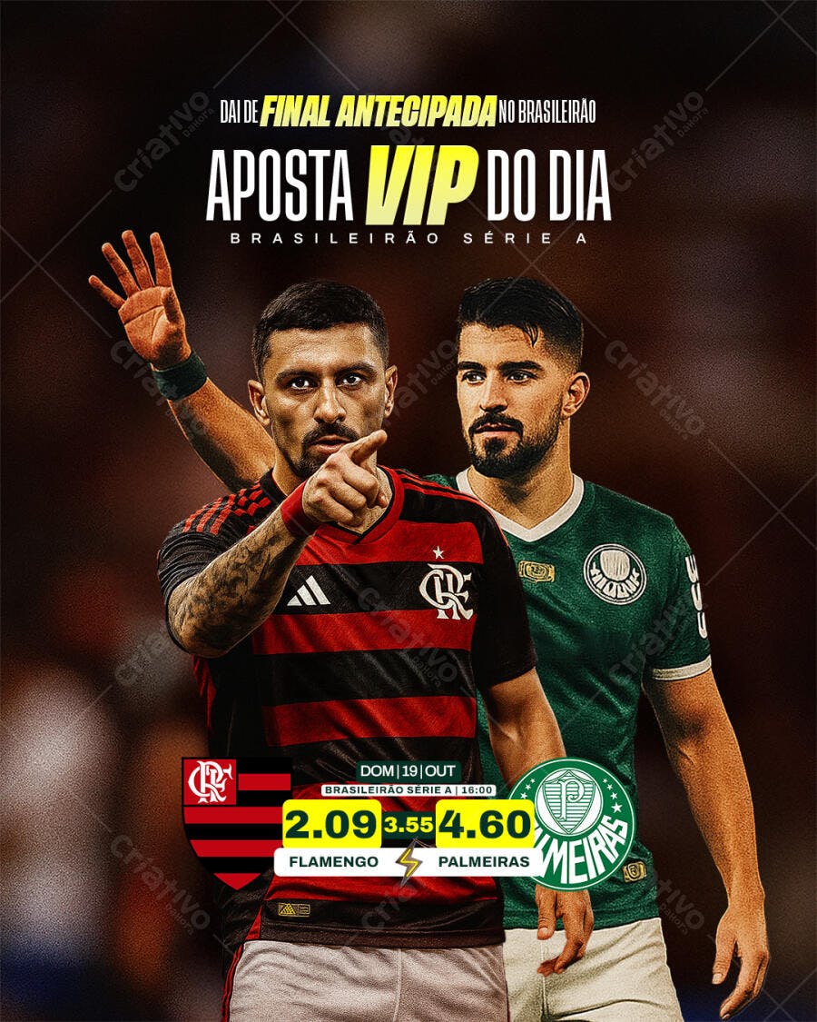 Flyer Aposta VIP do Dia Brasileirão Flamengo Palmeiras PSD Editável