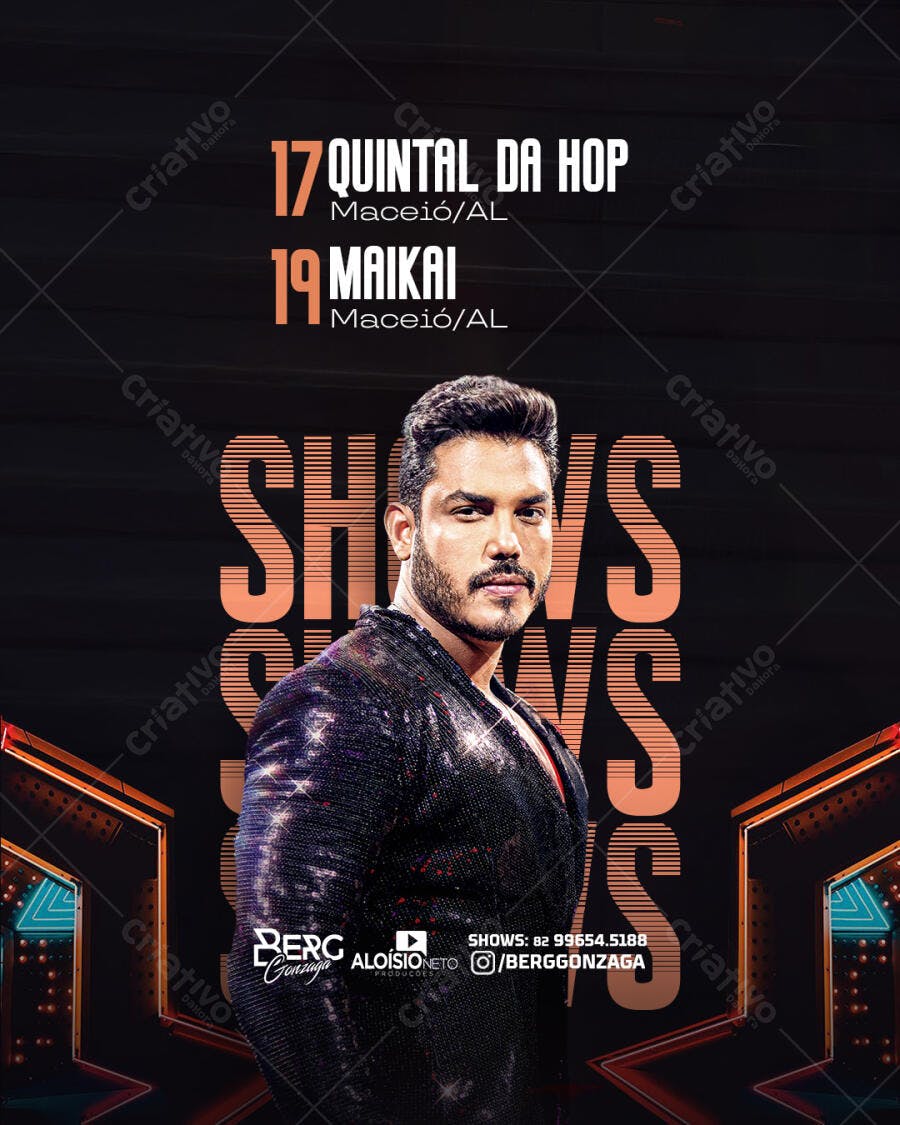 Flyer para Shows de Berg Gonzaga Quintal da Hop Maikai PSD Editável