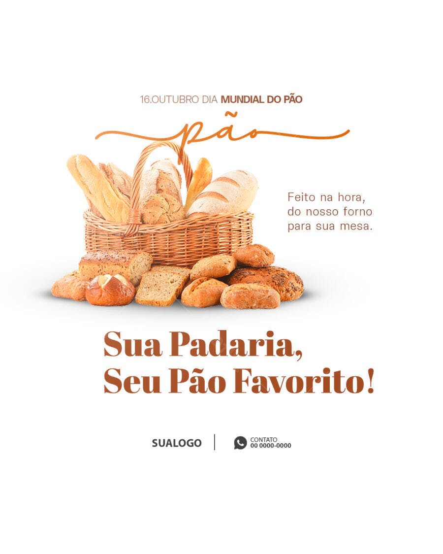 Flyer Dia Mundial do Pão para Padarias PSD Editável
