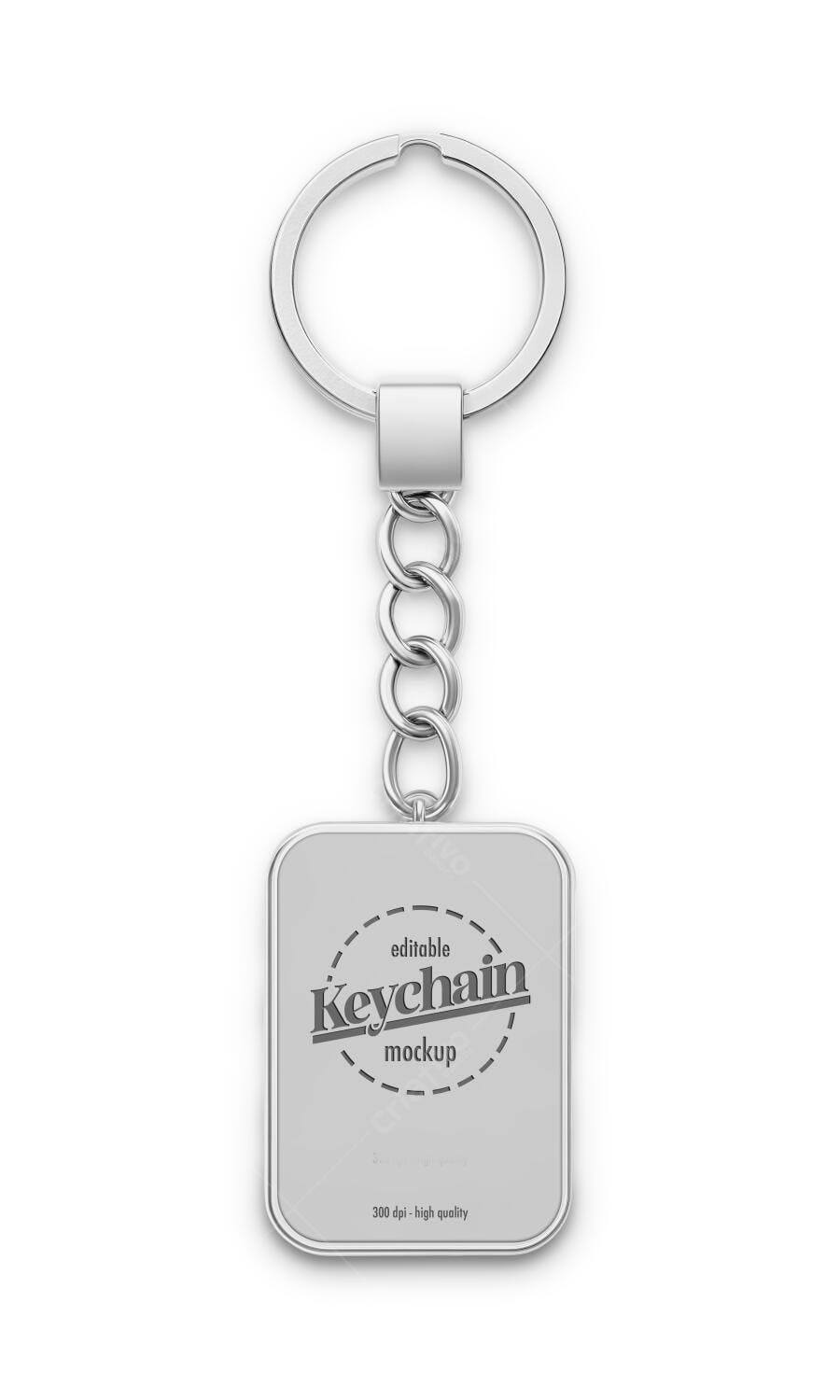 Mockup Realista de Chaveiro Retangular Metálico Prateado Fundo Branco