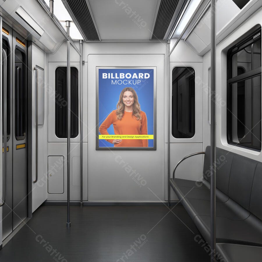 Mockup Painel Publicitário Realista Metrô Moderno Mulher Sorrindo Azul Laranja