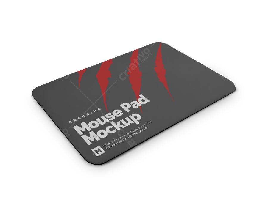 Mockup Realista de Mouse Pad para Branding em Cores Escuras e Detalhes Vermelhos