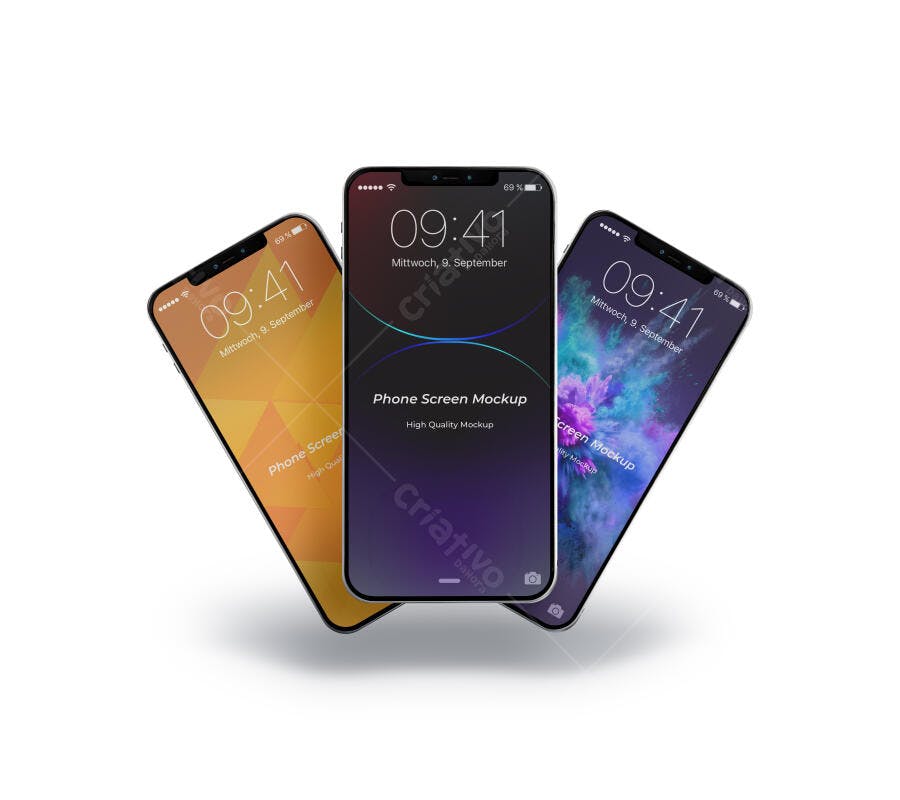 Mockup de Telas de Smartphone Moderno com Design Abstrato e Colorido