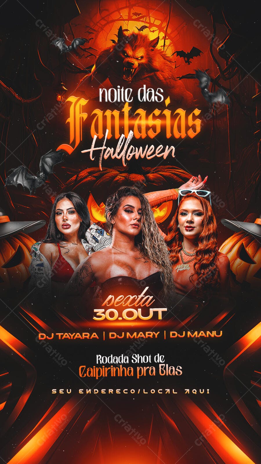 Flyer Noite das Fantasias Halloween Caipirinha PSD Editável