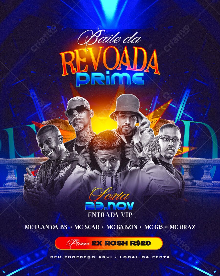 Flyer Baile da Revoada Prime Sexta 23 NOV com MCs PSD Editável