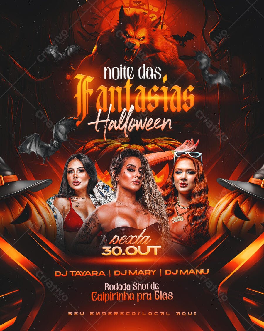 Flyer Festa Halloween Noite das Fantasias PSD Editável