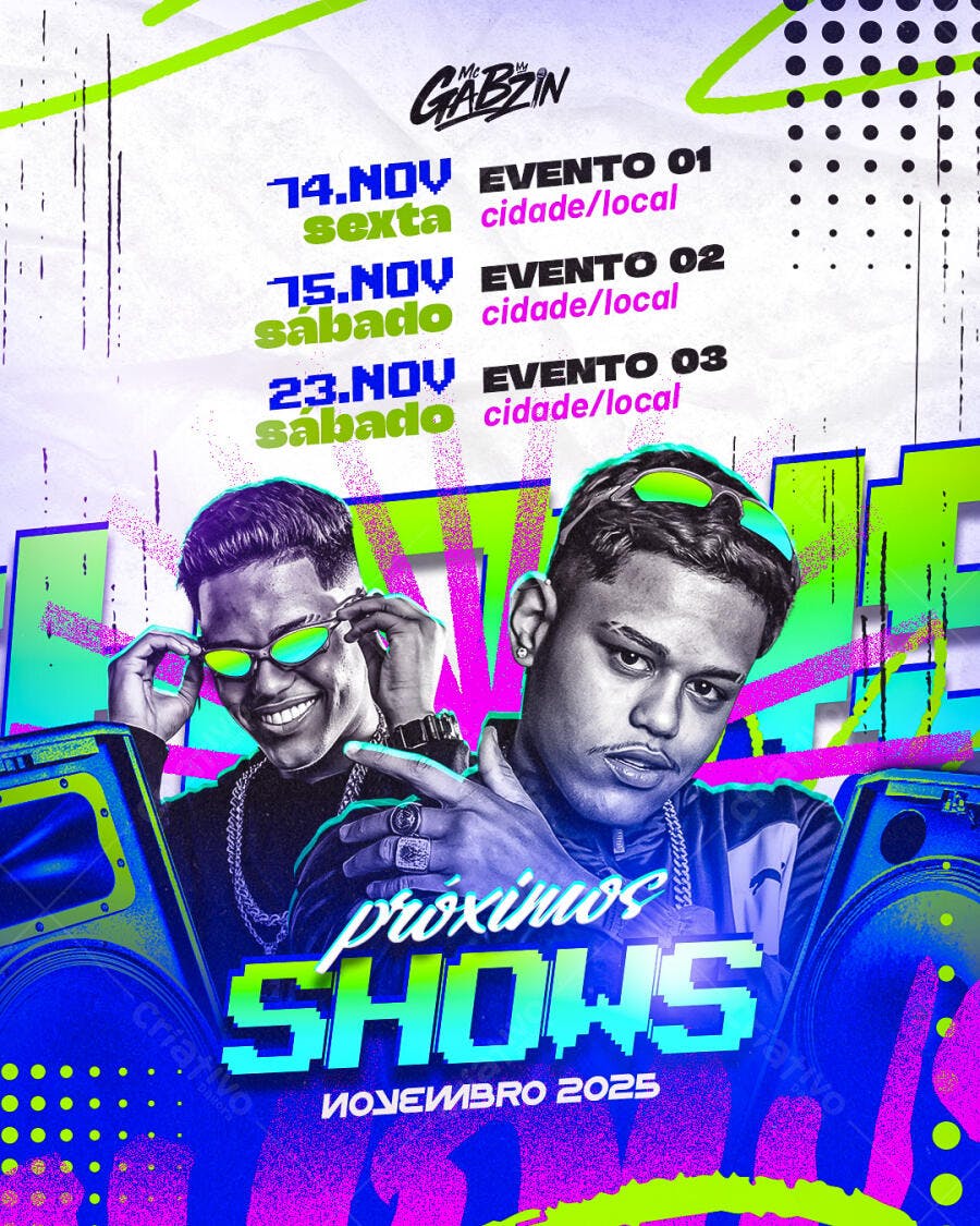 Flyer de Shows Mr. Gabzin com Artistas Urbanos e Caixas de Som PSD Editável
