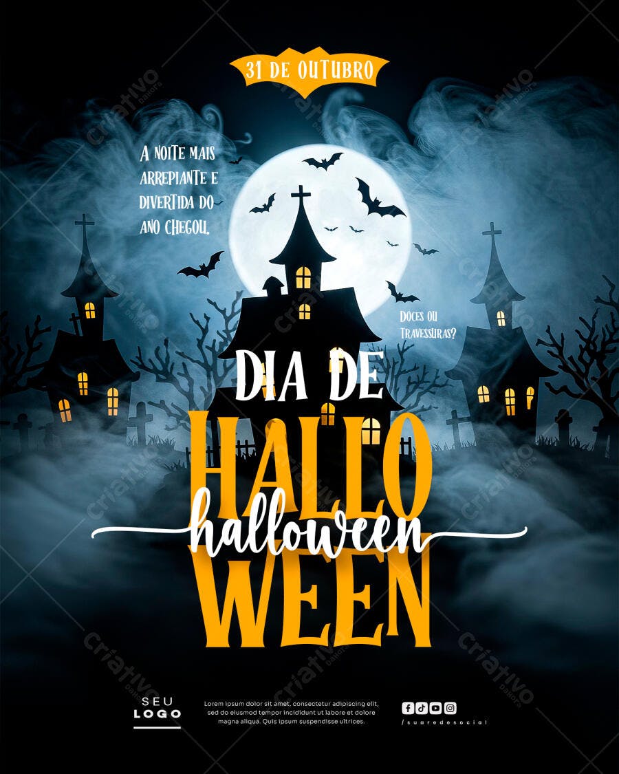 Flyer Dia de Halloween com Casas Assombradas PSD Editável