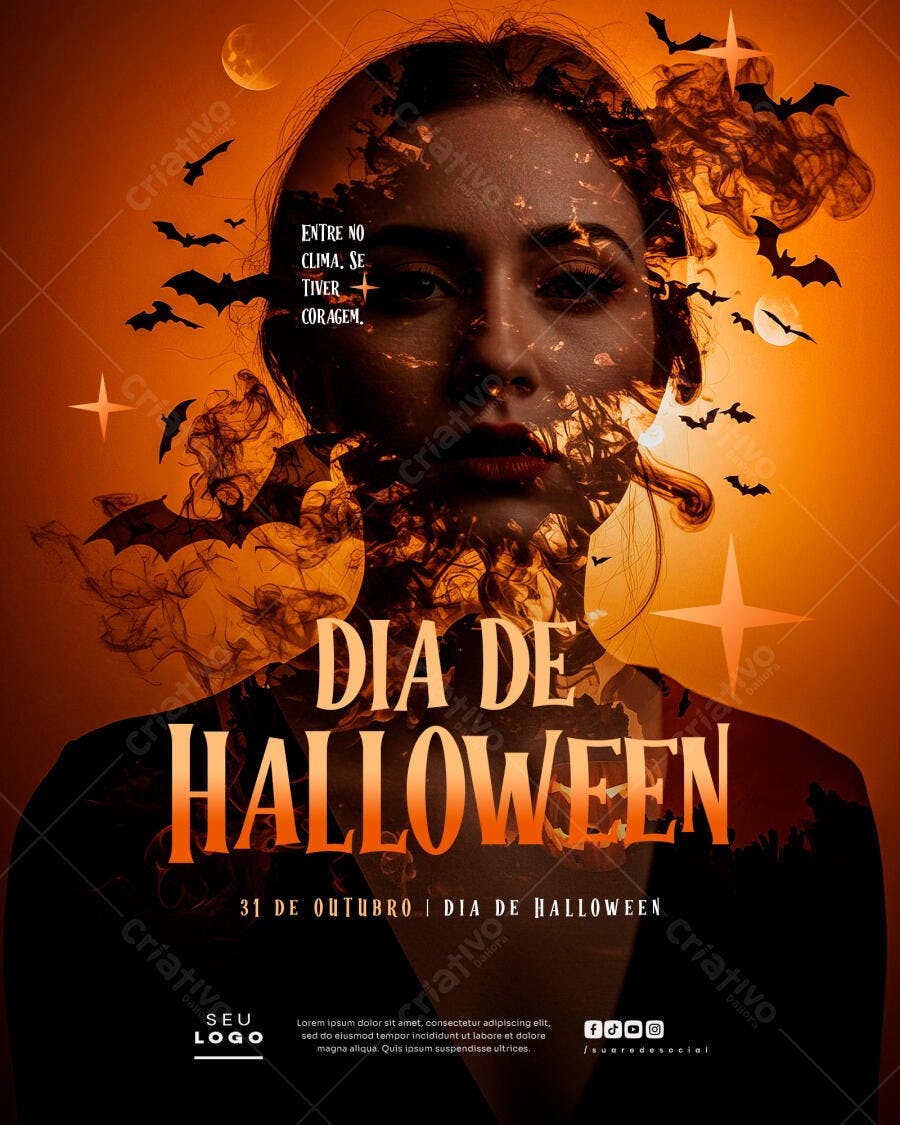 Flyer para Dia de Halloween com Mulher Sombria PSD Editável