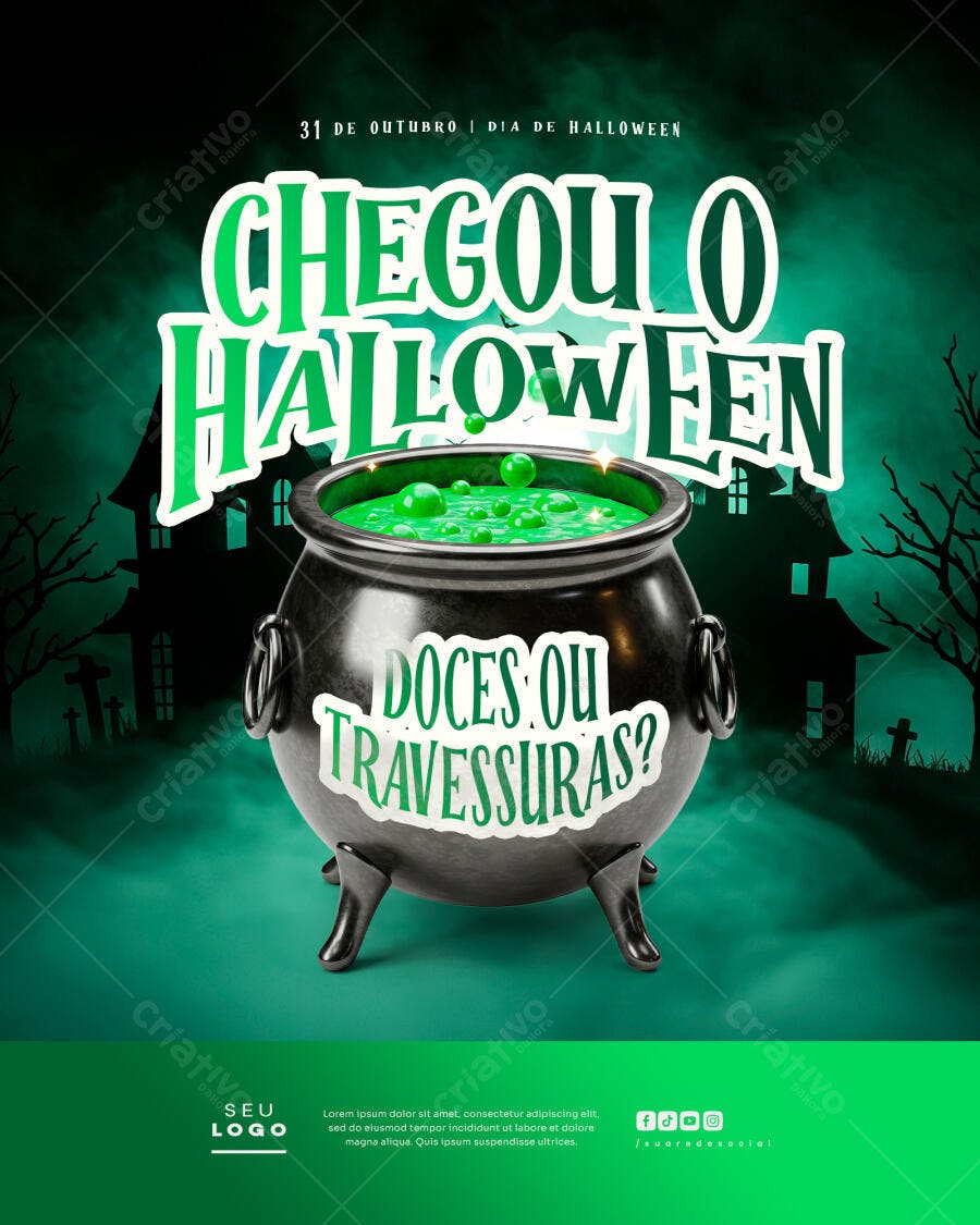 Flyer Chegou o Halloween Doces ou Travessuras PSD Editável