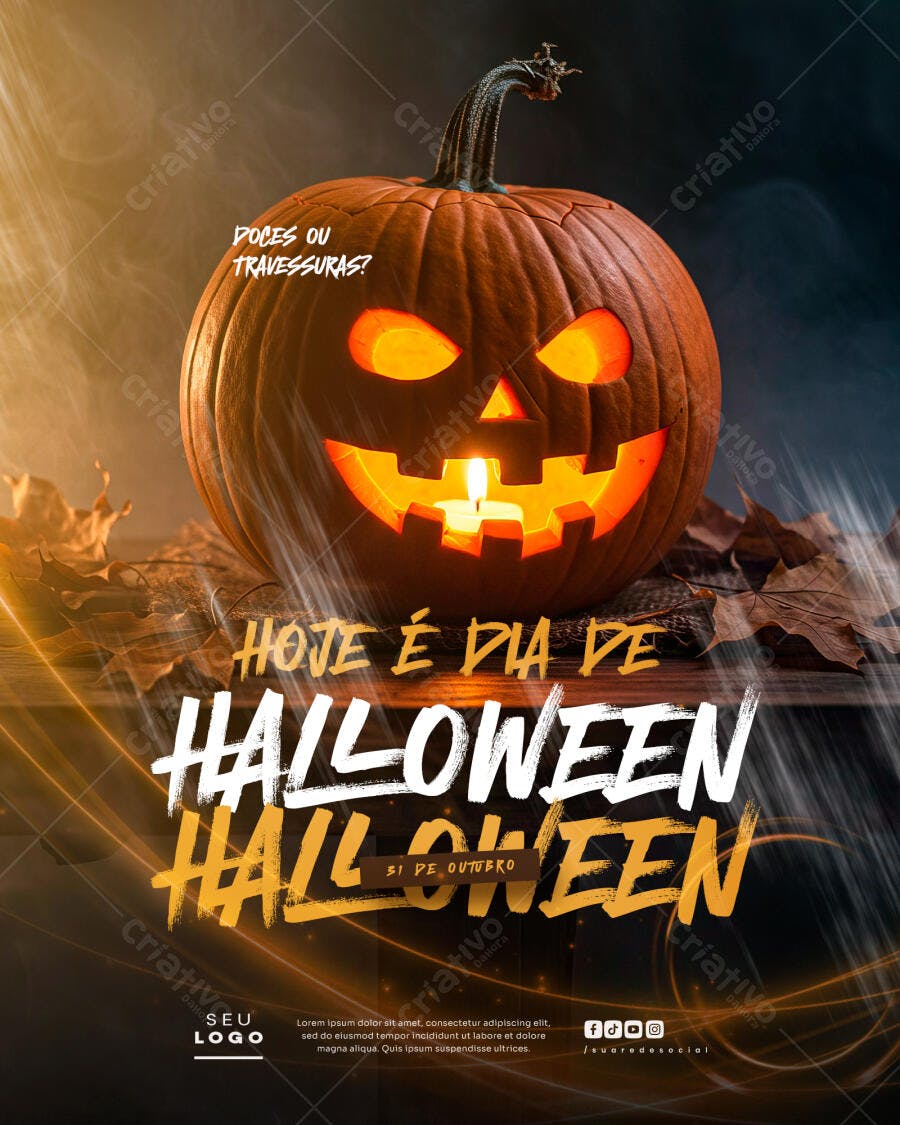 Flyer Halloween 31 Outubro Abóbora Doces ou Travessuras Psd Editável