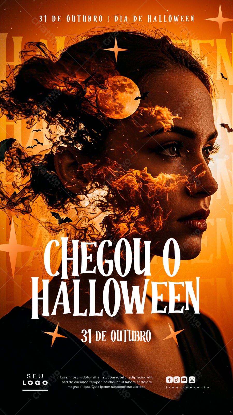 Flyer Chegou o Halloween 31 de Outubro PSD Editável