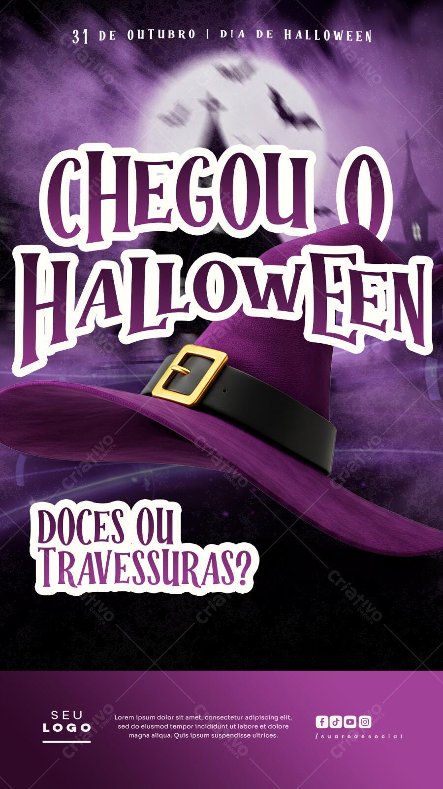 Flyer Halloween Chegou Doces ou Travessuras Psd Editável