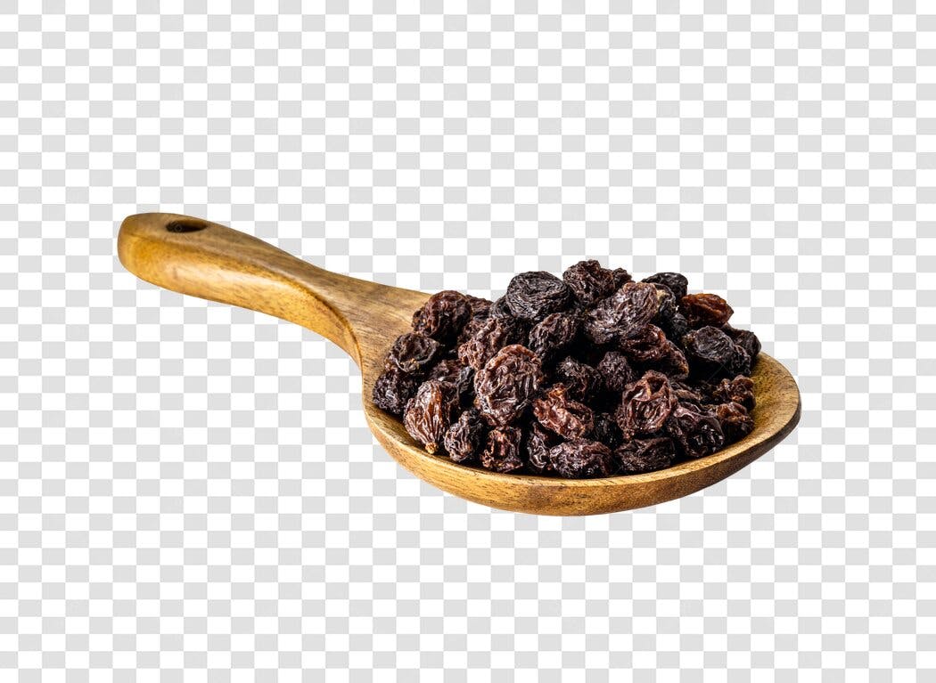 Ingrediente Culinário Uvas Passas Colher de Madeira Saudável PNG com fundo transparente