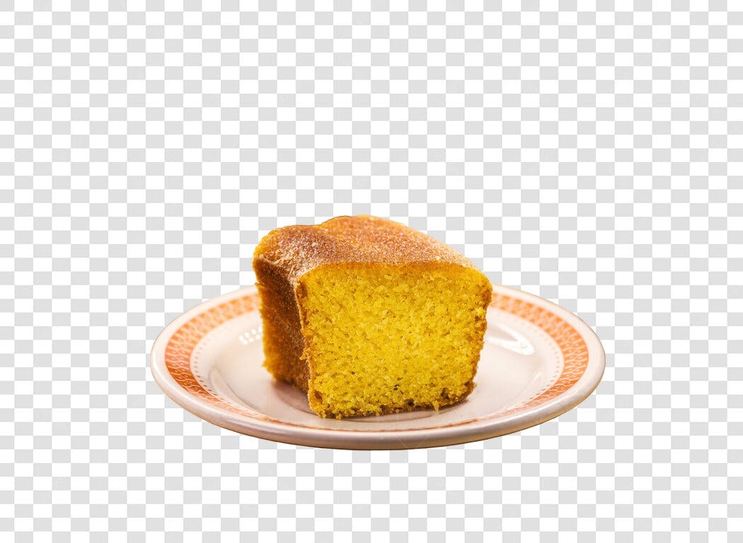 Fatia de Bolo de Milho Amarelo na Louça PNG com fundo transparente