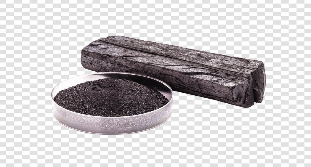 Imagem de produto Carvão ativado em pó e pedaço para detox PNG com fundo transparente