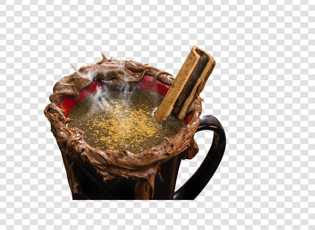Fotografia de Chocolate Quente Canela e Borda de Chocolate PNG com fundo transparente
