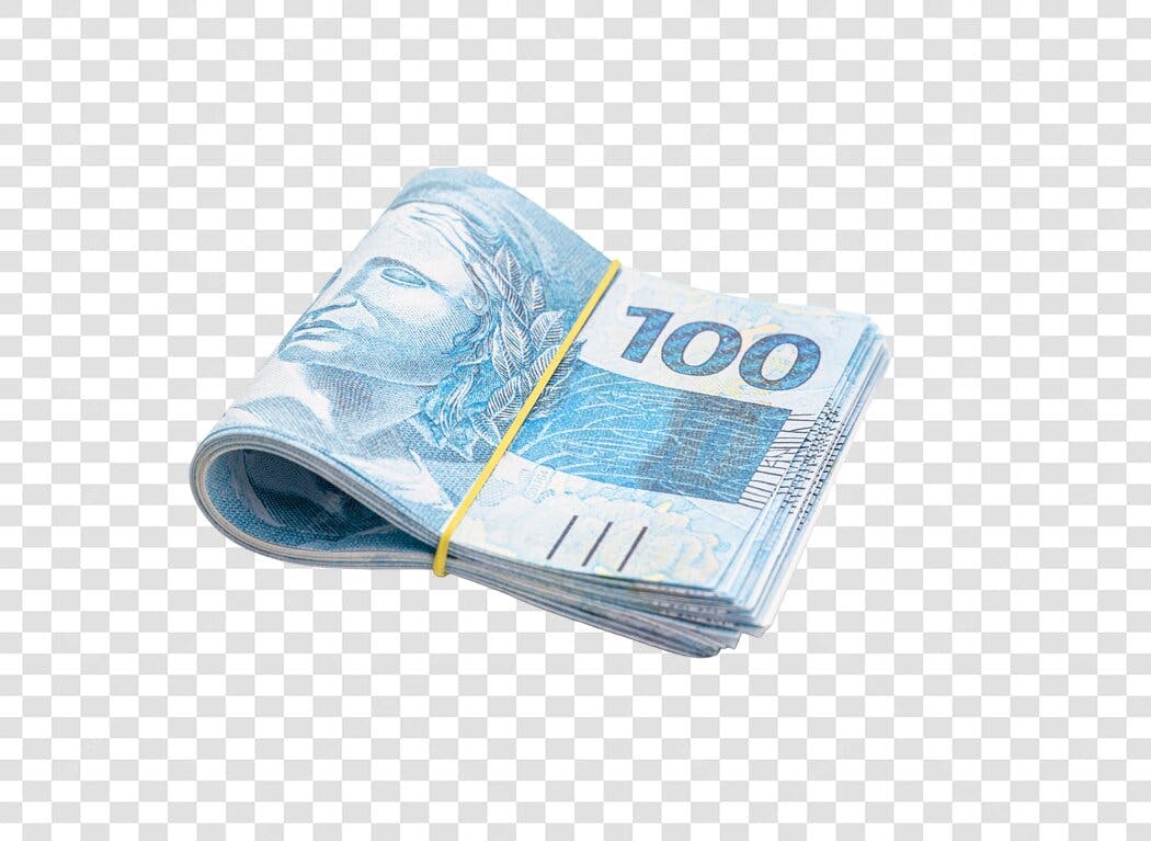 Pacote de Dinheiro Notas de 100 Reais Brasil Azul PNG com fundo transparente