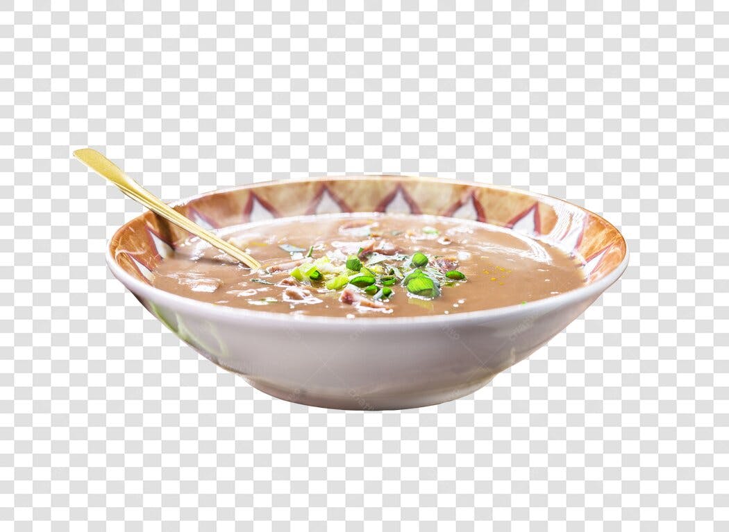 Imagem de Caldo de Feijão com colher e cebolinha PNG com fundo transparente