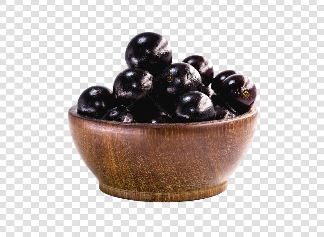 Elemento gráfico Açaí roxo escuro em tigela de madeira PNG com fundo transparente