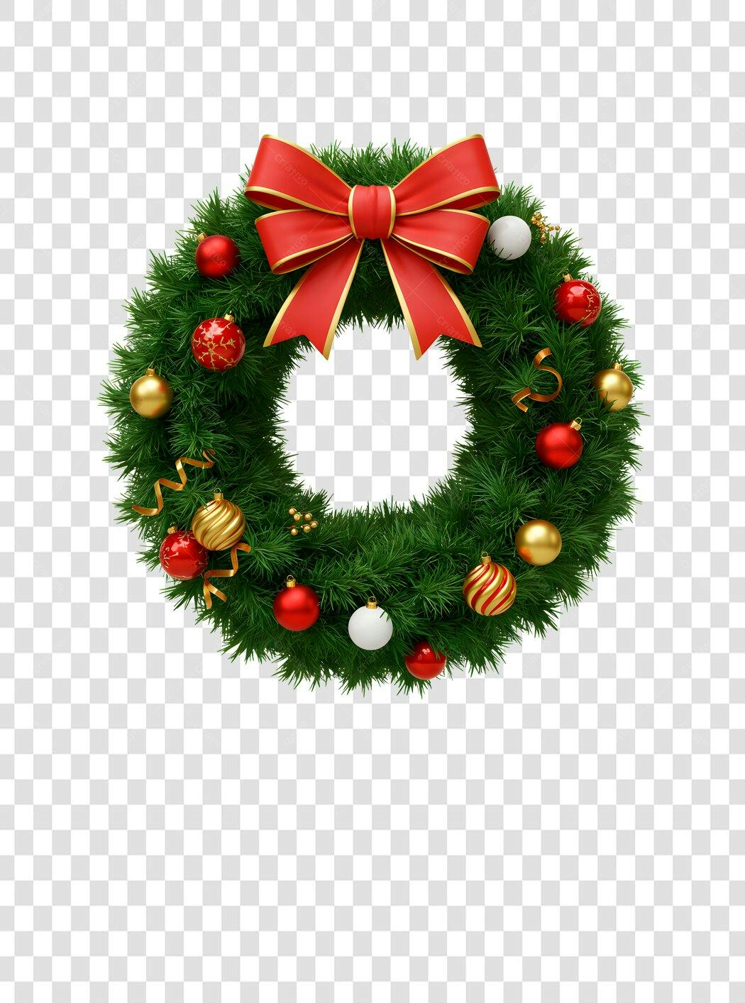 Elemento Gráfico Guirlanda de Natal Festiva Laço Vermelho PNG com fundo transparente