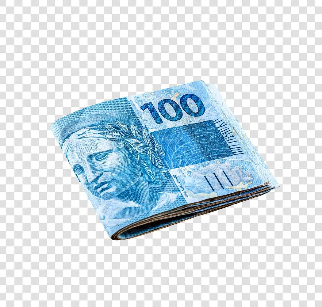 Cédula 100 Reais empilhada moeda brasileira azul PNG com fundo transparente