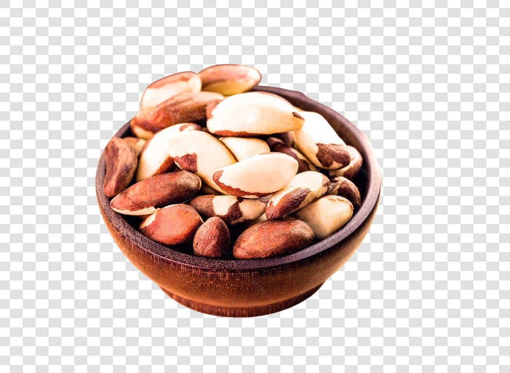 Produto Castanhas do Pará tigela de madeira PNG com fundo transparente