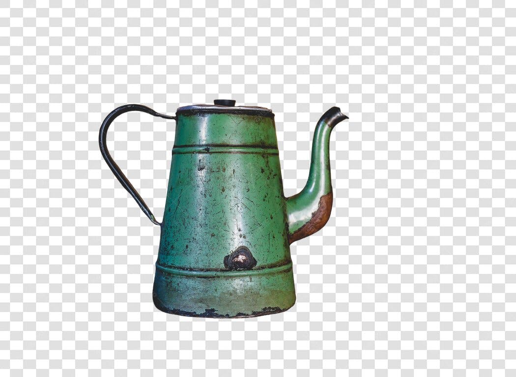 Objeto Antigo Bule de Café Chaleira Esmaltada Rústica PNG com fundo transparente