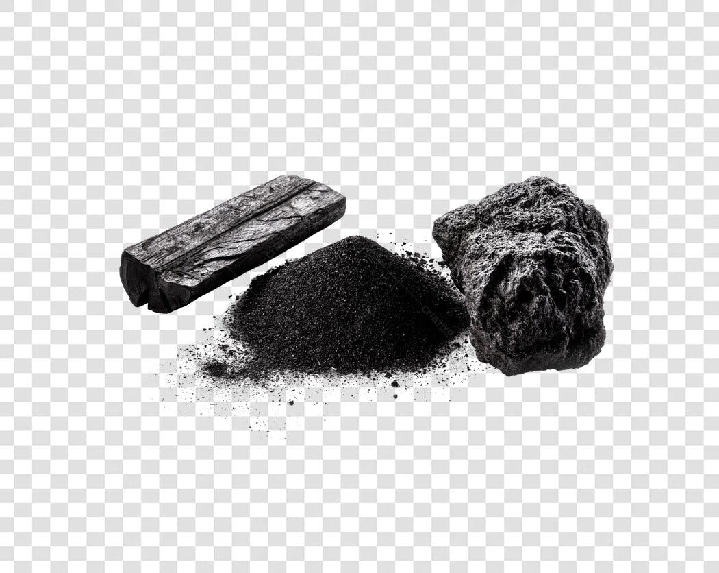 Imagem de produto Carvão vegetal em pedaços e pó PNG com fundo transparente
