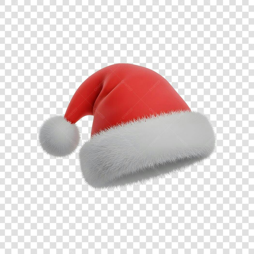 Chapéu de Papai Noel 3D vermelho com pompom para Natal PNG com fundo transparente