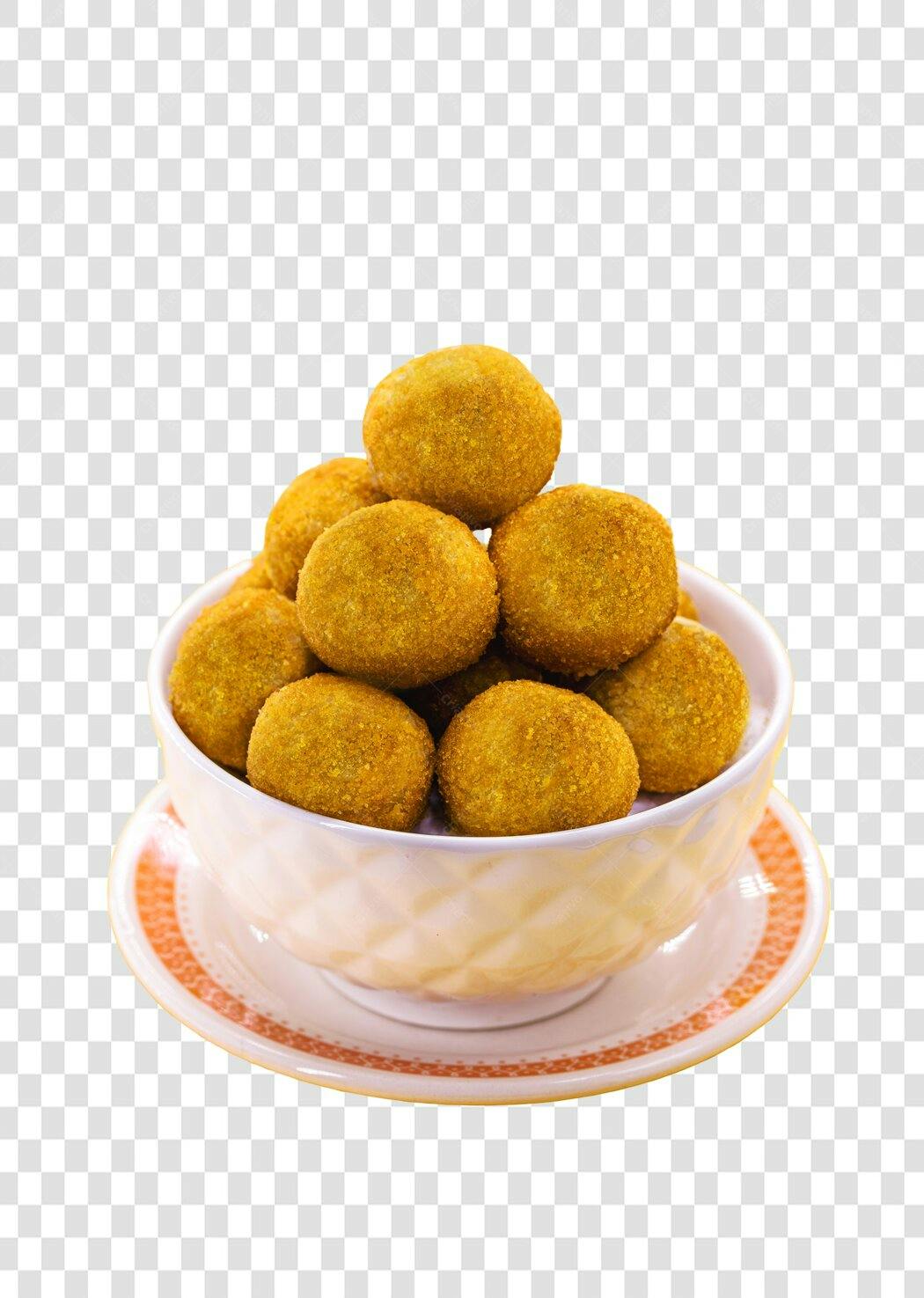 Salgadinhos de festa amarelos em tigela PNG com fundo transparente