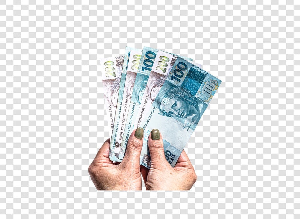 Imagem Mãos Segurando Dinheiro Reais Notas R$100 R$200 Brasil PNG com fundo transparente