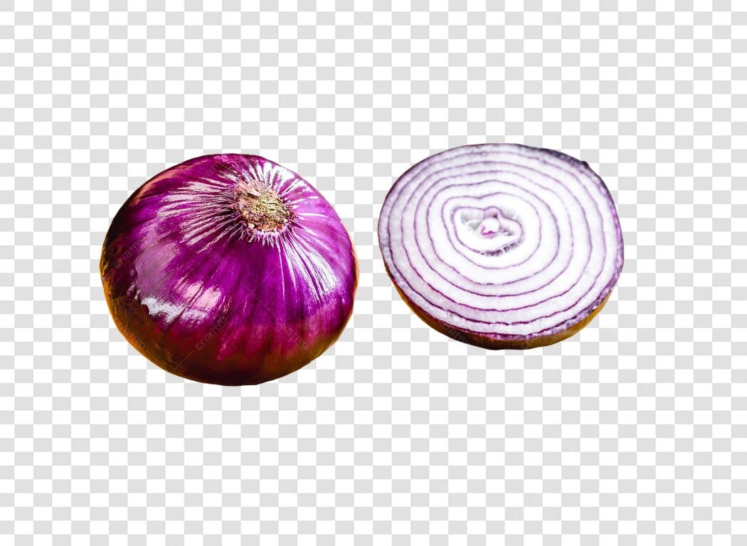 Cebola roxa inteira e cortada ao meio PNG com fundo transparente