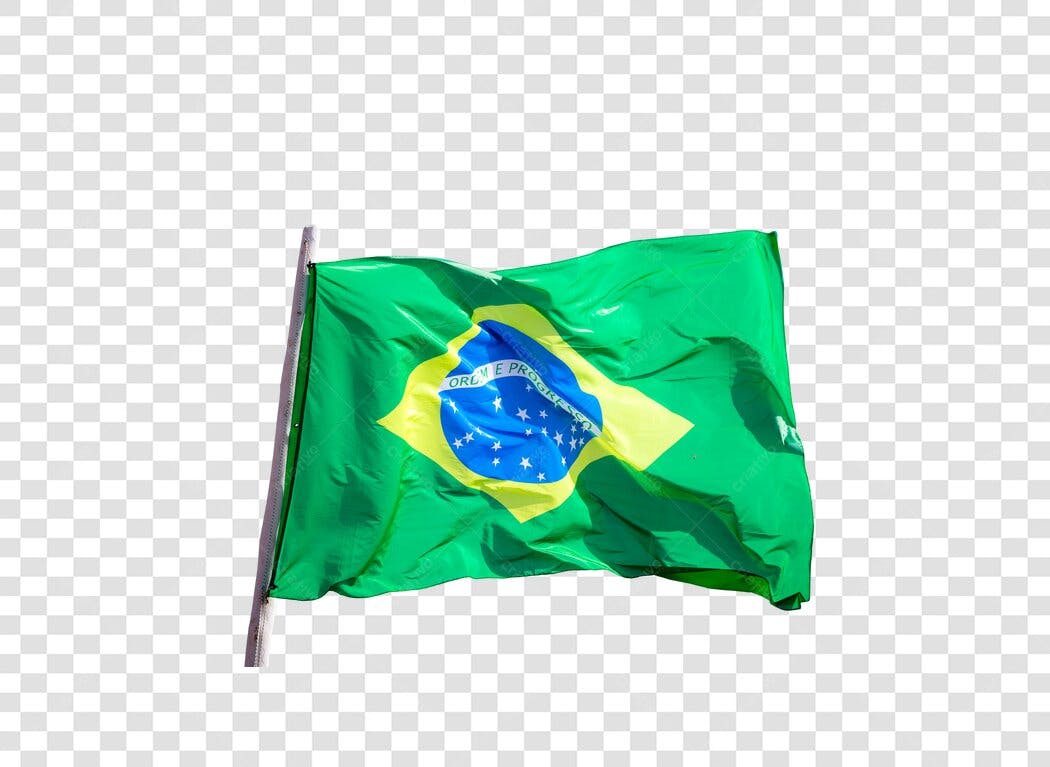 Bandeira do Brasil esvoaçante verde amarela azul PNG com fundo transparente