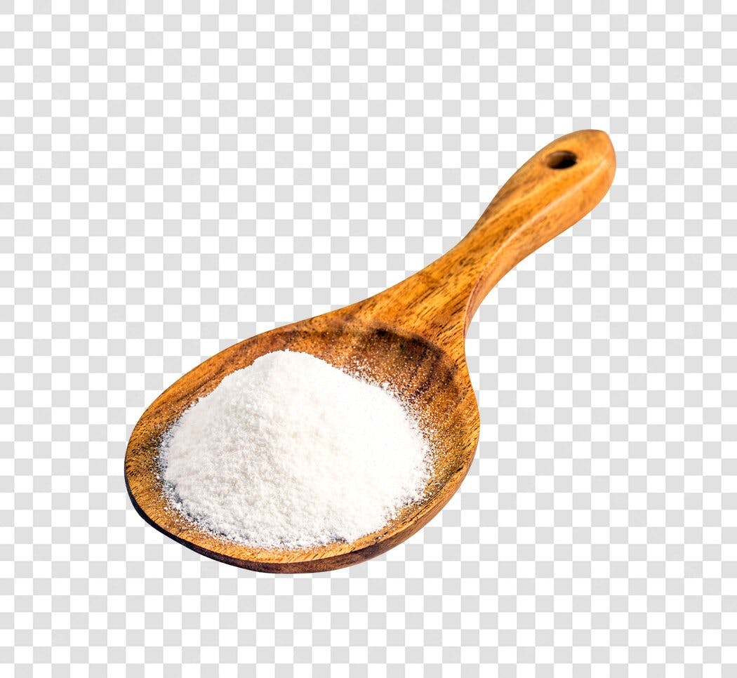 Colher de madeira com farinha branca para culinária PNG com fundo transparente