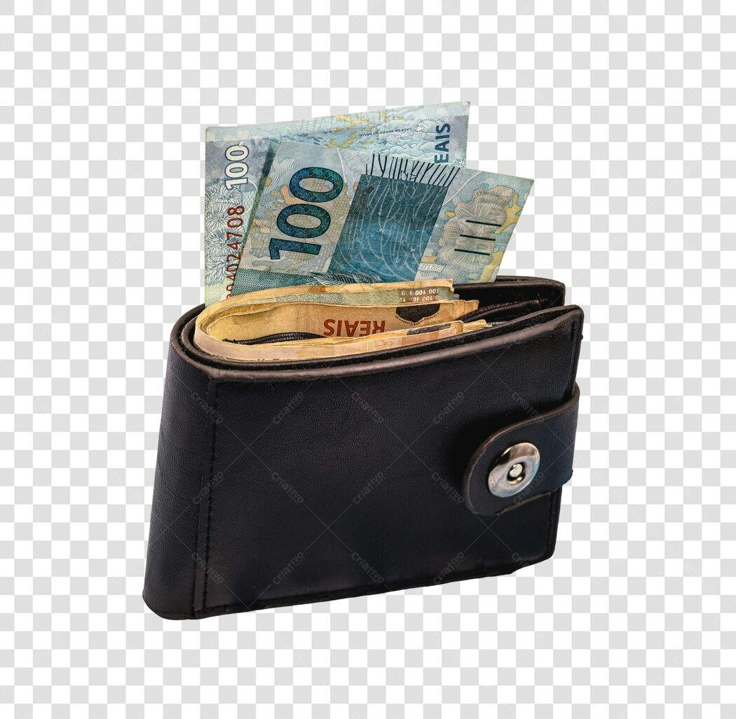 Ícone Carteira Preta com Notas de Reais PNG com fundo transparente