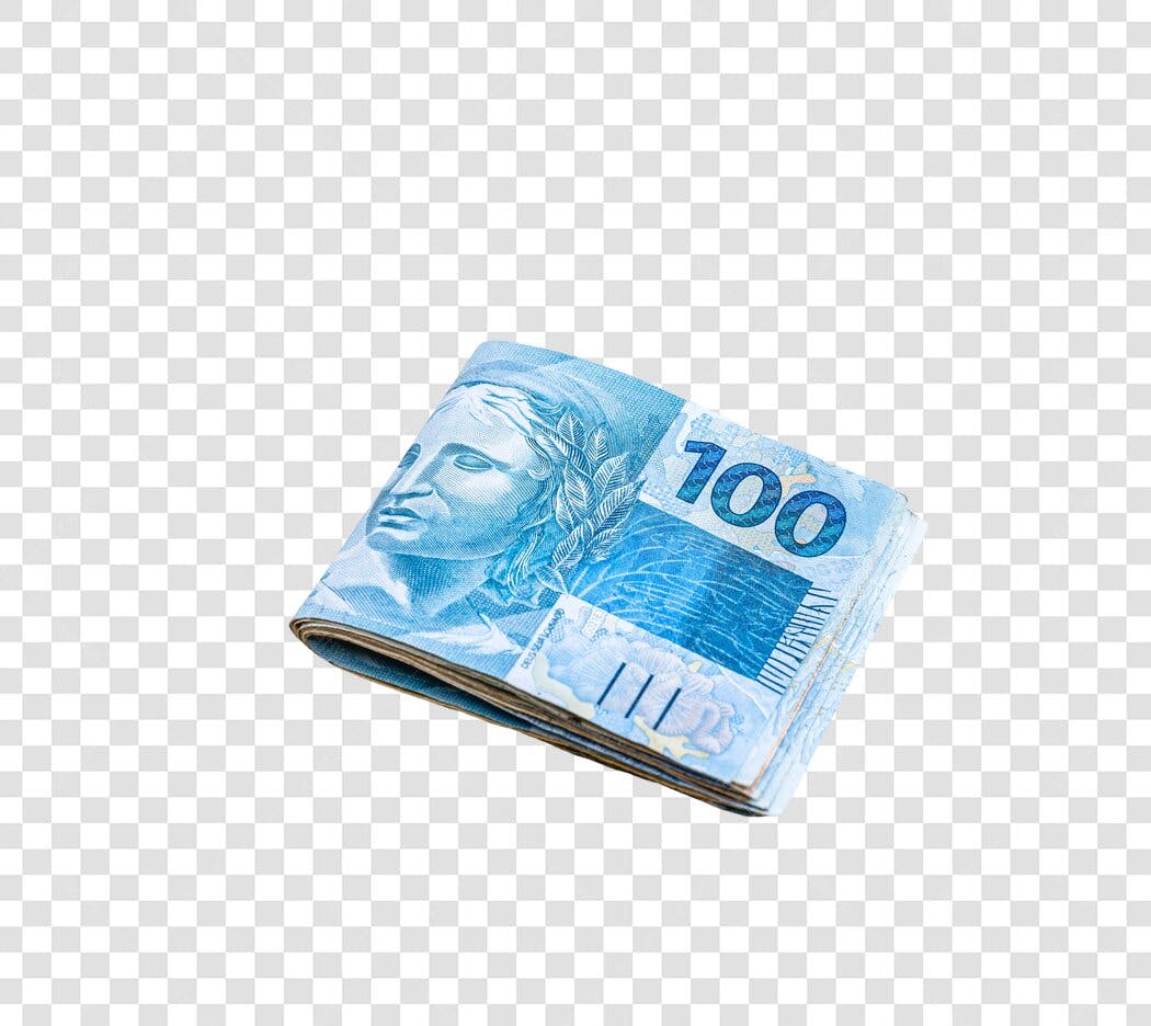 Dinheiro Brasileiro Pilha de Notas de 100 Reais Azul PNG com fundo transparente
