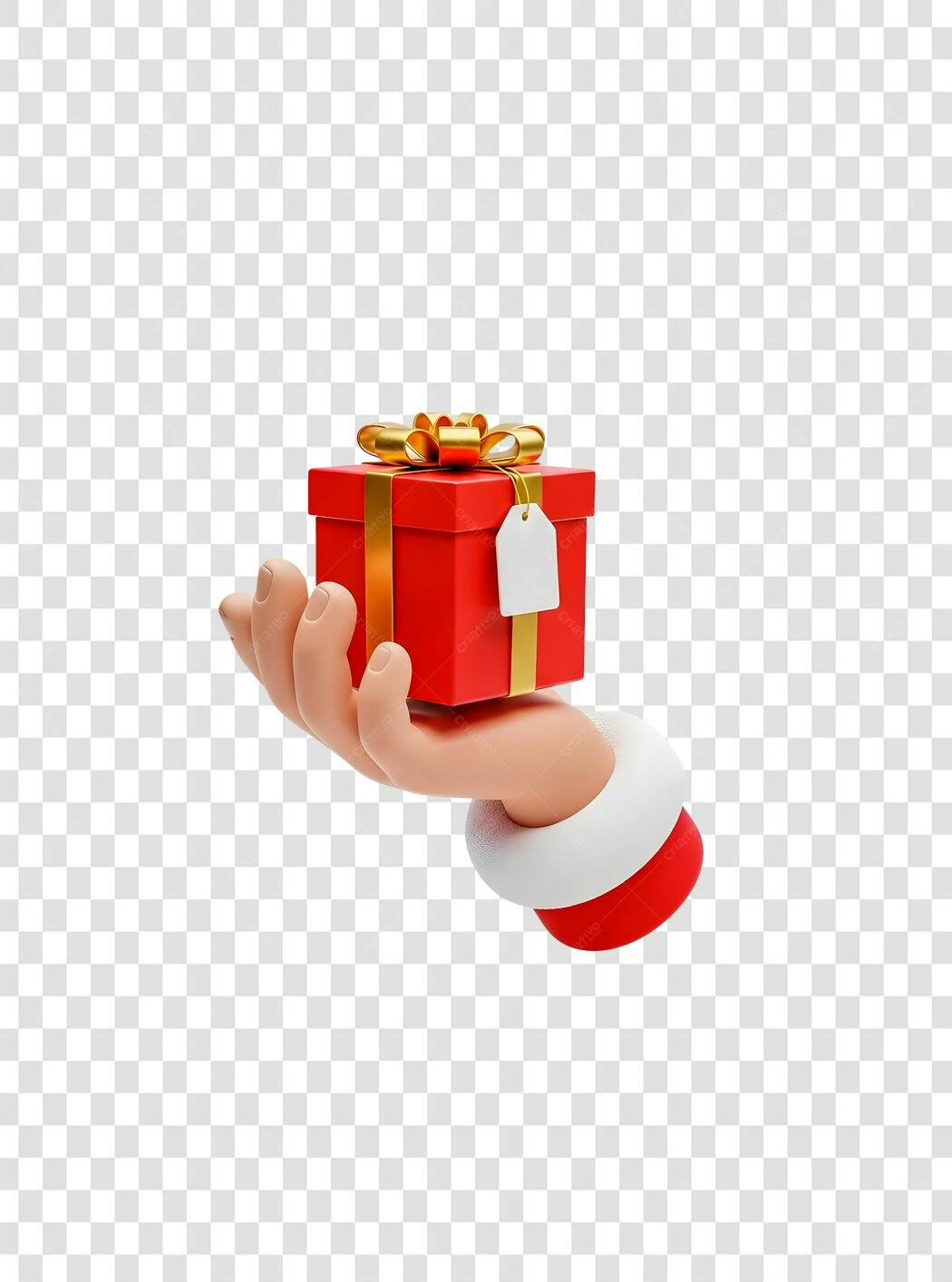 Elemento gráfico 3D Papai Noel segurando presente de Natal vermelho PNG com fundo transparente