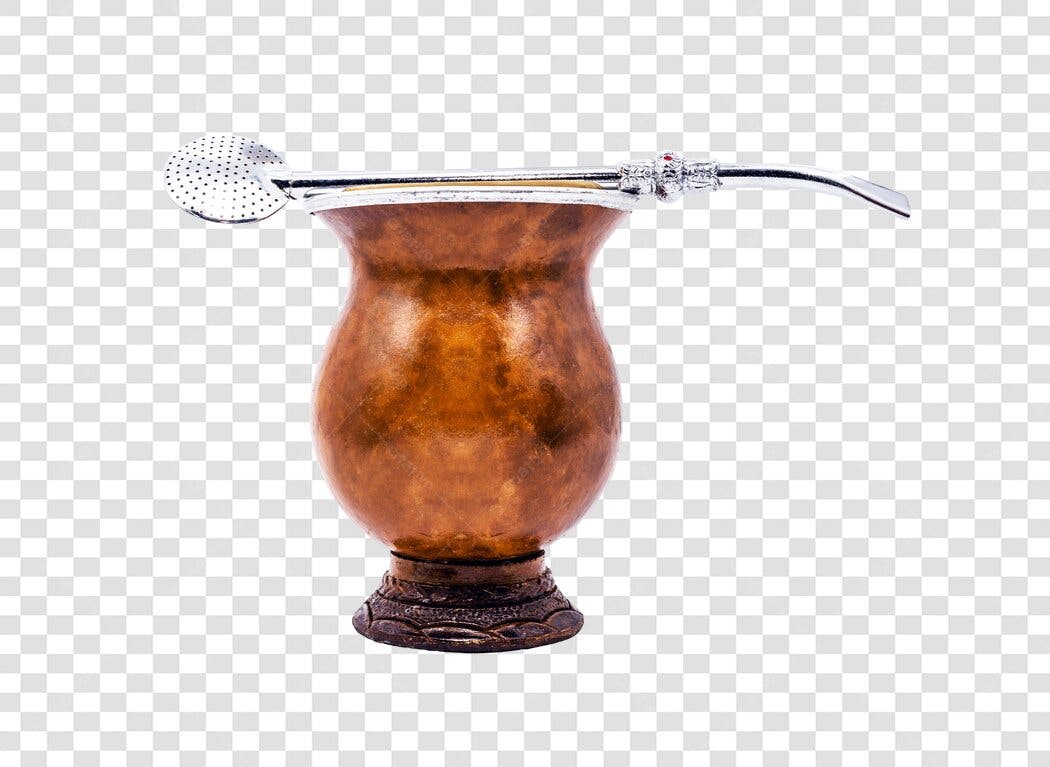Ilustração Cuia de Chimarrão Bomba Tradicional Marrom Prata PNG com fundo transparente