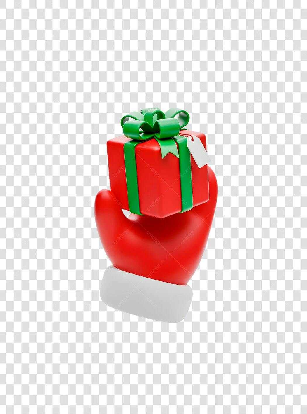 Icone de Natal mão Papai Noel com presente vermelho e laço verde PNG com fundo transparente