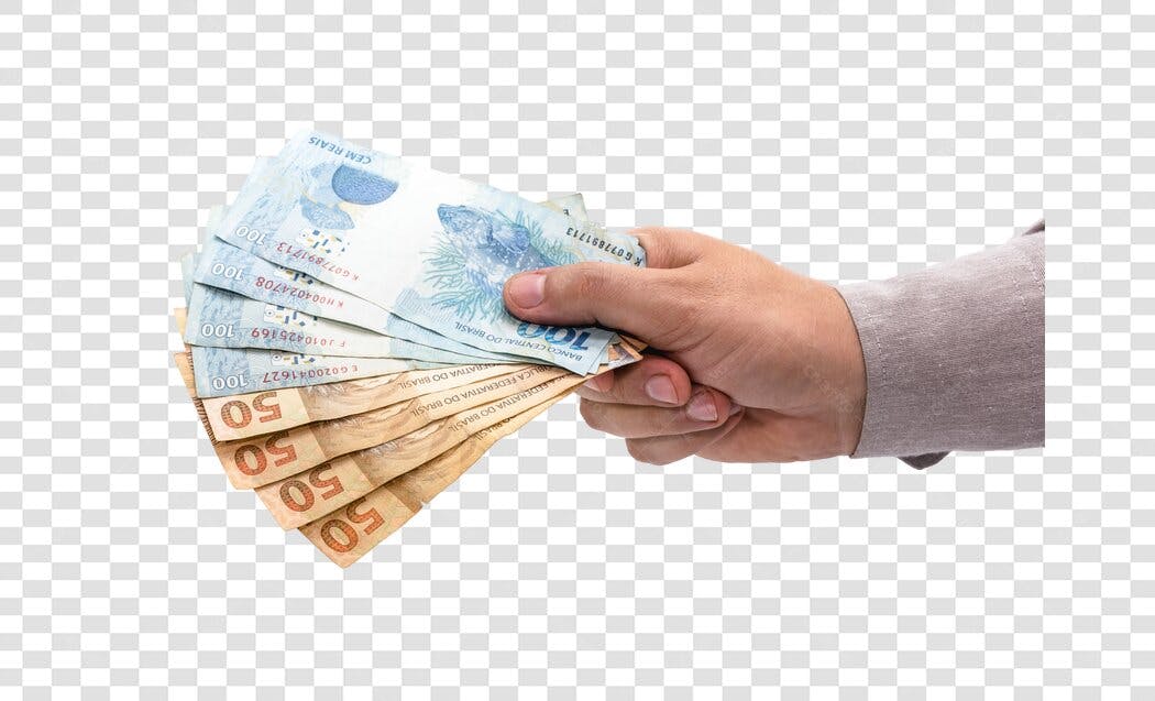 Recurso Visual Mão Masculina Segurando Notas de Real PNG com fundo transparente