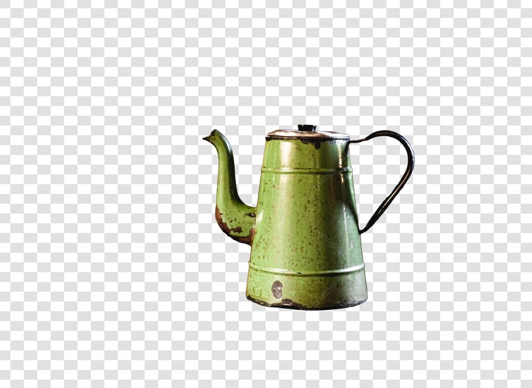 Ilustração Bule de Café Verde Esmaltado Desgastado PNG com fundo transparente