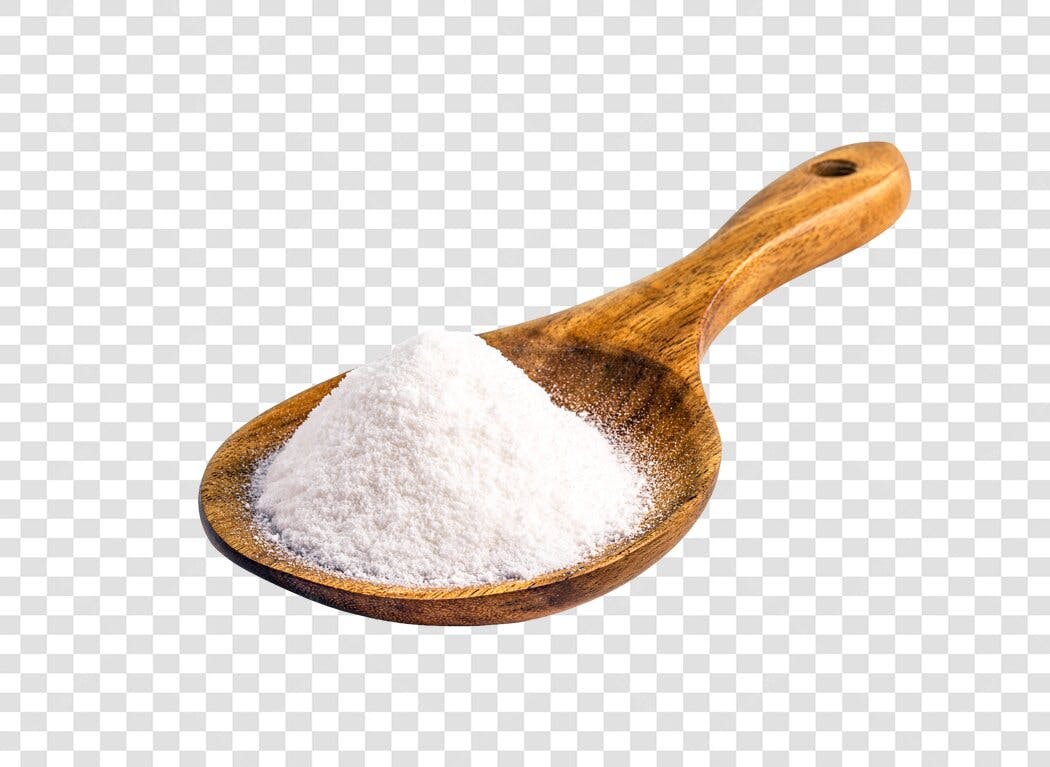 Colher de pau com pó branco ingrediente culinário PNG com fundo transparente